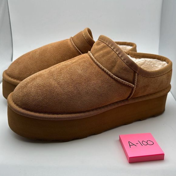 CUSHIONAIRE Women's Genuine Suede Cozy Mule Platform +Memory Foam 9 CHESTNUT - Picture 3 of 7